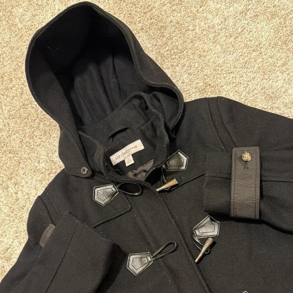 Rare Y2k Liz Claiborne Wool Blend Duffle Coat | Black | Size S
